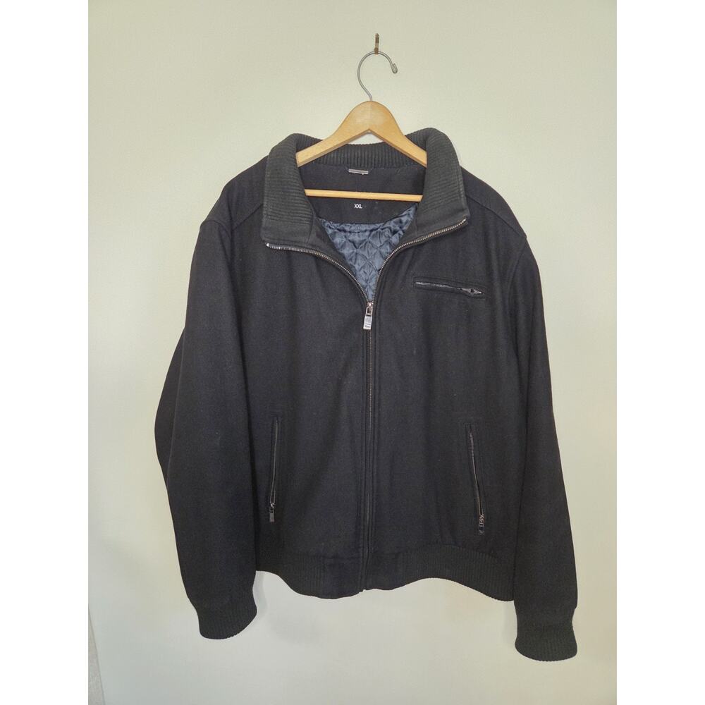 Vintage Calvin Klein Wool Bomber Jacket Men’s 2XL Black Collared Designer Coat